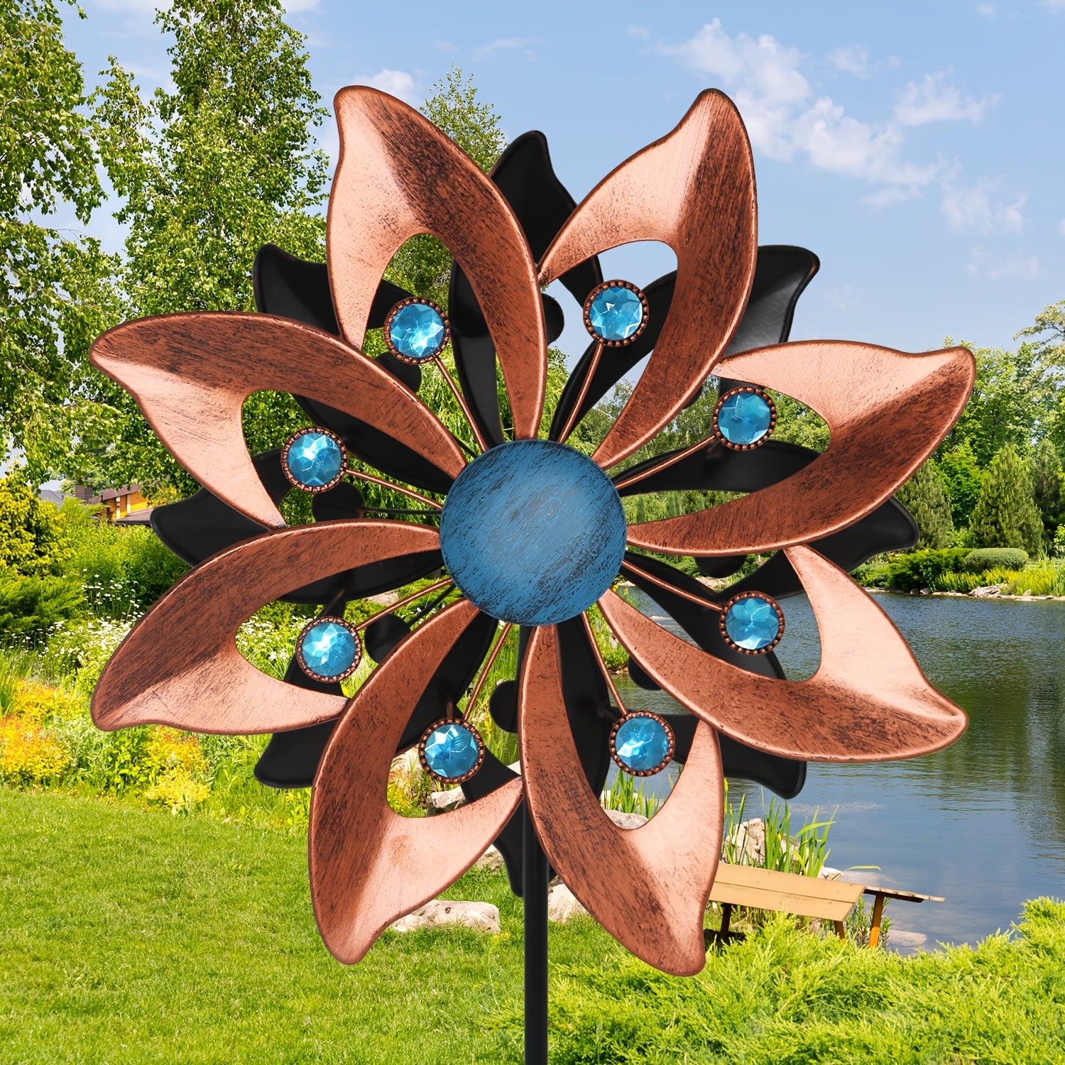 Outdoor Wind Spinner Windmill With Stake, Metal 360 Degree Double-sided Windmill For Garden, Yard, Lawn Decor, Gifts