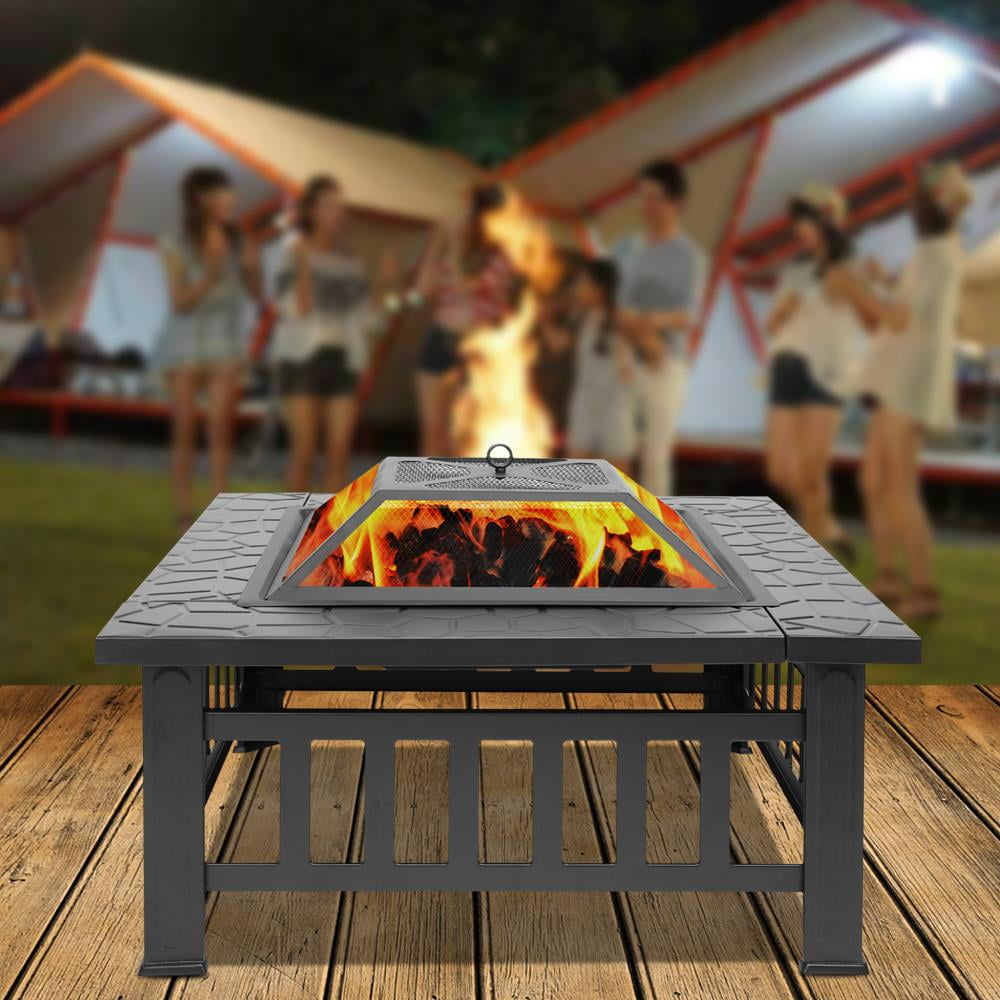 28 Inch Outdoor Fire Pit Firepit Table Metal Outdoor Fireplaces for Outside Patio Camping Black