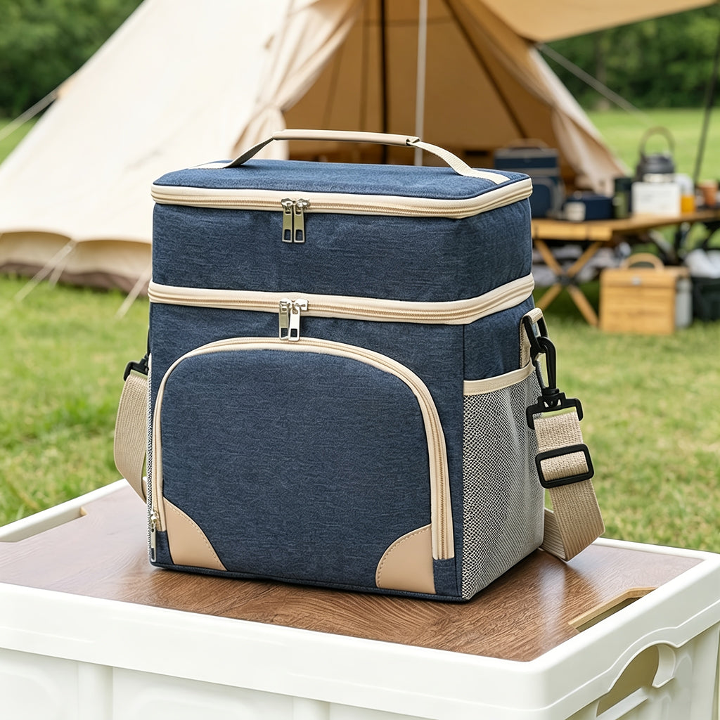 12 Liter Double-Layer Insulated Picnic Bag, Leak-Proof Refrigerated Handheld Ice Pack, Double Compartment Large Capacity Insulated Lunch Box, Large Capacity Insulated Lunch Box Bag, Suitable for Picnicking, Camping, Work