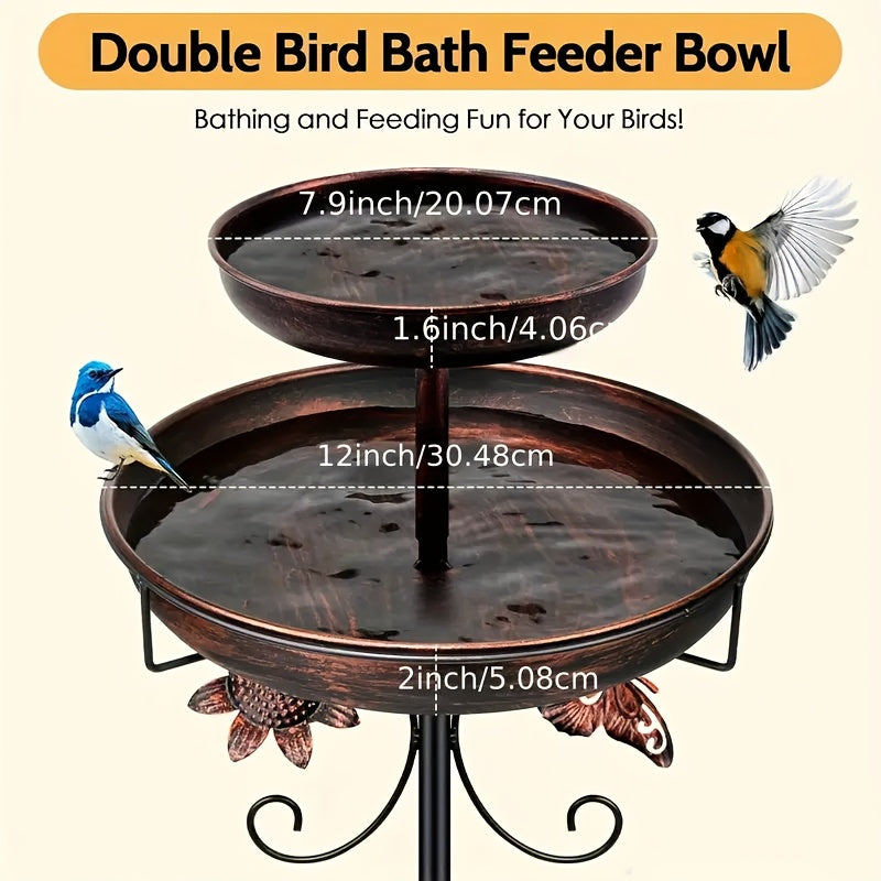 46 Inch Heavy-duty Metal Double-layer Bird Bath Tub -7.9 Feet Plus 12 Inches Double-layer Large Capacity Water Collection Feeding Basin, 5-claw Stable Base, Durable, Courtyard Decoration, Easy To Install And Clean, Multifunctional Bird Feeder