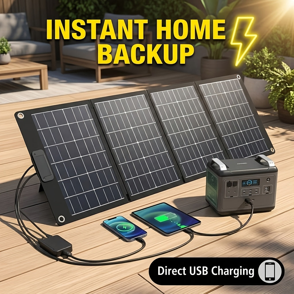100A High Current Controller Foldable Solar Charging Panel USB-A Charge Multiple Output Emergency Power Backup for Portable Power Station Generator Laptop Tablet Home Disaster Reserve
