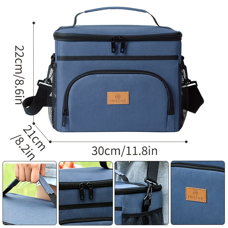 3.05 Gallons Large Capacity Picnic Bag, Non-Food Contact Women'S Insulated Lunch Bag, Reusable Handheld Cooler Bag, Portable Multifunctional Crossbody Bag with Adjustable Shoulder Strap, Thickened Wear-Resistant Fabric And PEVA Lining