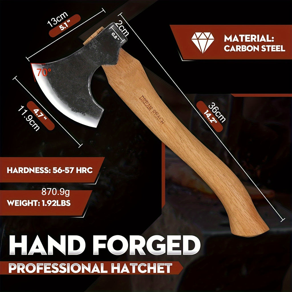 Hatchet Axe with Sheath 14" Wood Hatchet Carbon Steel Heat Treated Bushcraft Hatchet - Hand Forged Camping Axe for Chopping Wood, Garden- Axe Gift Set for Men