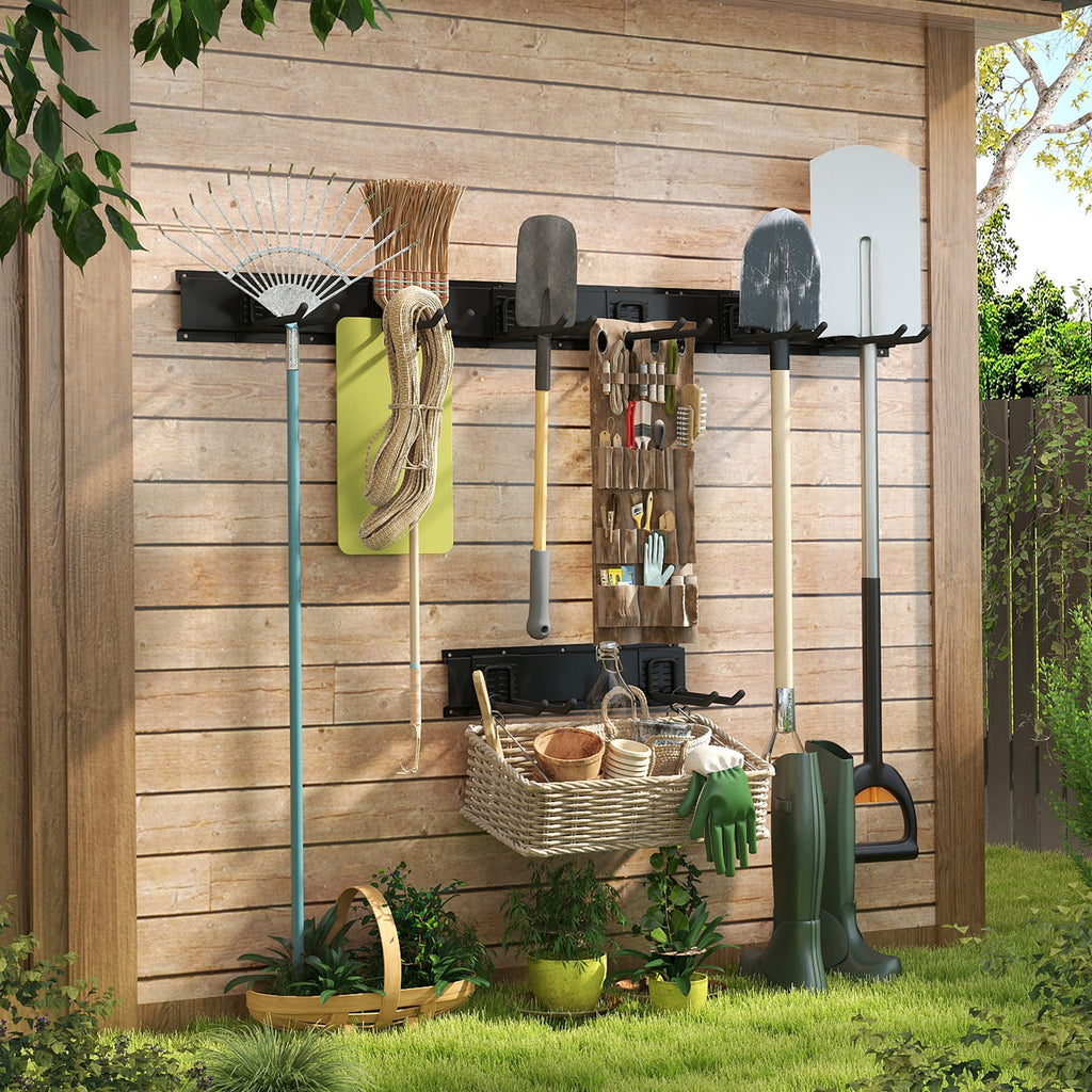Wall-Mounted Organizer for Garage Tools, a System for Holding Garden Tools with 4 Rails Measuring 64 Inches And 10 Heavy-Duty Adjustable Hooks for Hanging And Storage, Capable of Supporting Up to 500 Pounds