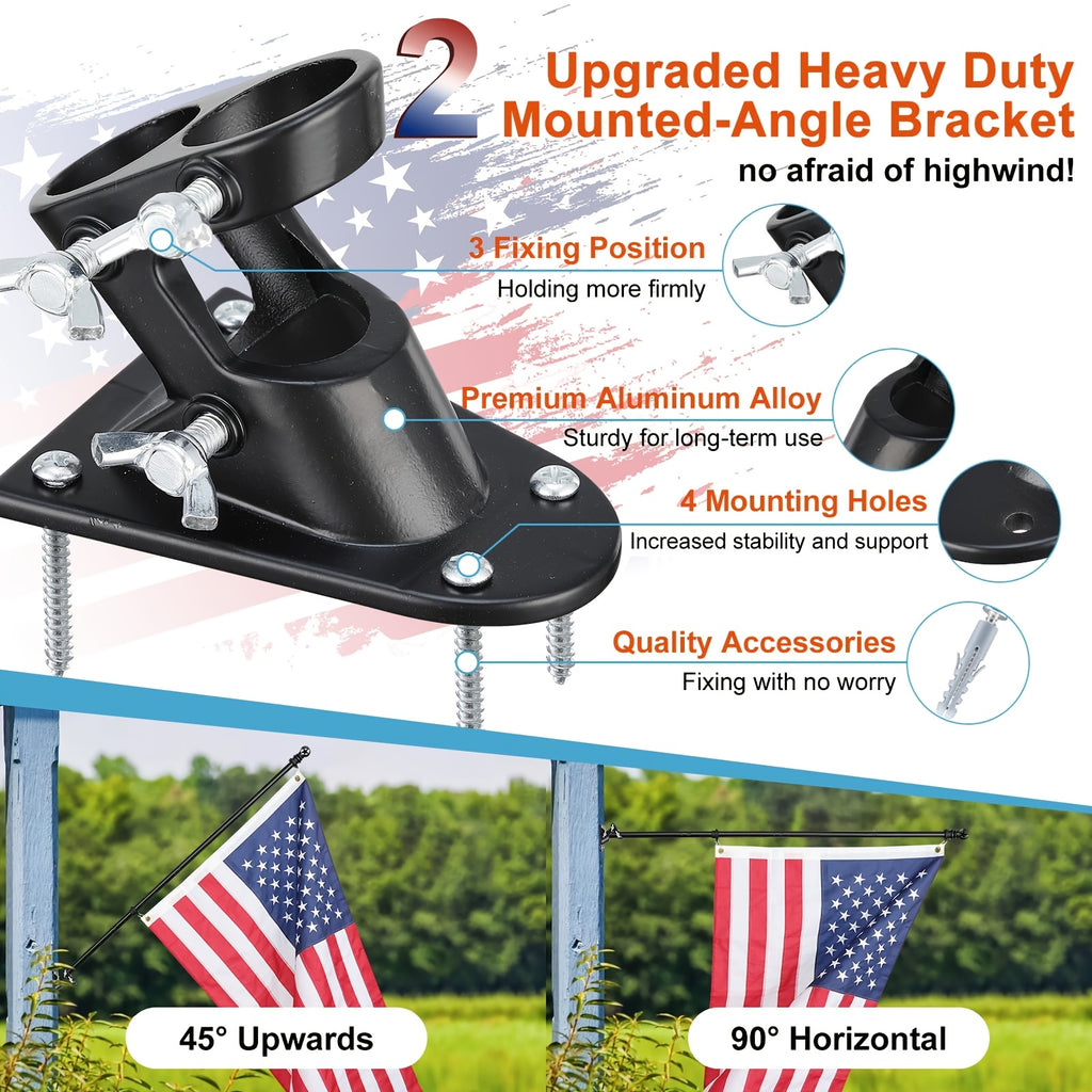 YEYEBEST Flag Pole for House with American Flag-Black Flagpoles Residential Kit with 6ft Tangle Free Metal Flag Poles, 3x5 Embroidered US Flag And Holder Bracket, Stainless Steel for Outside Porch, Outdoor, Boat