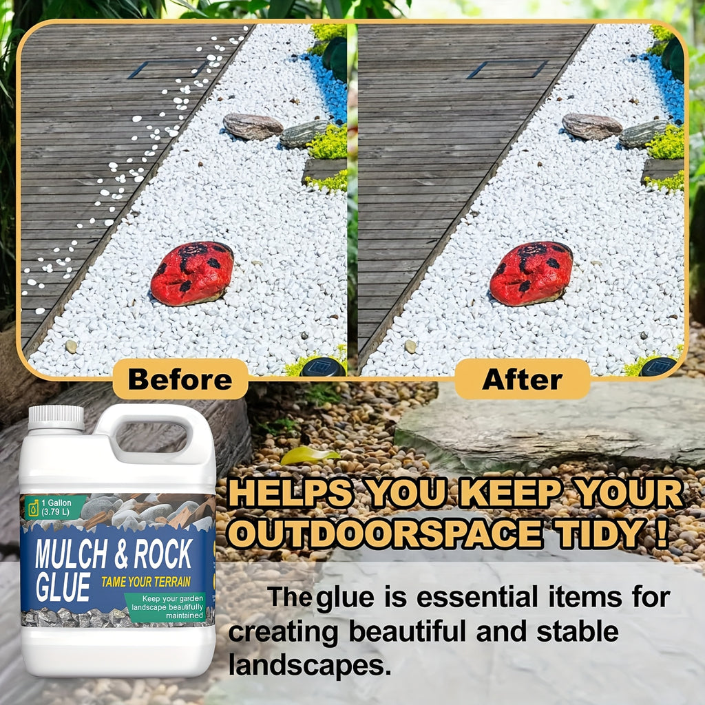 1 Gallon of Strong Liquid Mulch Adhesive - Safe And Fast-Drying Landscape Glue, Suitable for Pea Gravel, Pine Straw, Rocks & Concrete - Weed-Resistant Binder, Driveway Stabilizer, Durable for Outdoor Use | 1 Gallon | 72 Oz | 36 Oz