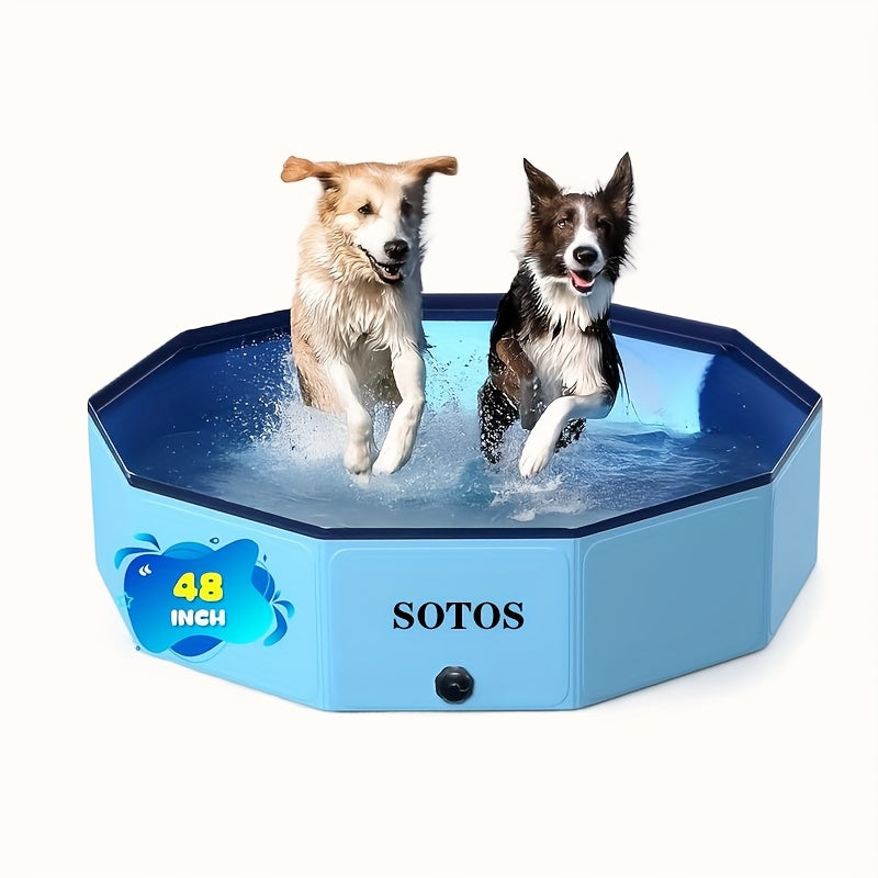 SOTOS Foldable Dog And Children's Swimming Pool - Portable Hard Plastic Pet Pool, Anti-slip Foldable Bathtub Suitable for Indoor And Outdoor Backyard Use (blue)