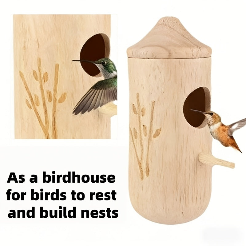 3pcs Natural Wood Hummingbird House & Bird Feeder - Rustic Outdoor Garden Nest Suitable for Hanging, Bird Shelter with Feeder, Wood for, Balcony, Garden Decor - Gift for Bird Lovers