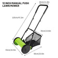 Durable Steel Construction, Precision-cut for Perfect Stripes, 12-inch 5-blade Manual Reel Push Mower, High-strength Steel Blades, Grass Catcher, Ergonomic U-shaped Handle, Dual-wheel Design. No Electricity Required, Suitable for Residential