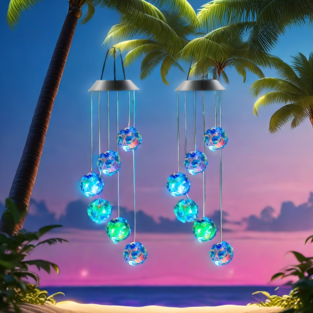 1/ 2pcs Colorful Solar Ball Wind Chimes (Rose-Shaped)-Outdoor LED Light Wind Bells for Balcony & Yard