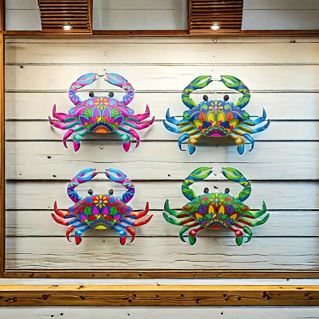 4pcs Metal Crab Wall Decoration Set - Cute Metal Crab Wall Art Decorate Patio, Garden, Hallway, Living Room, Terrace