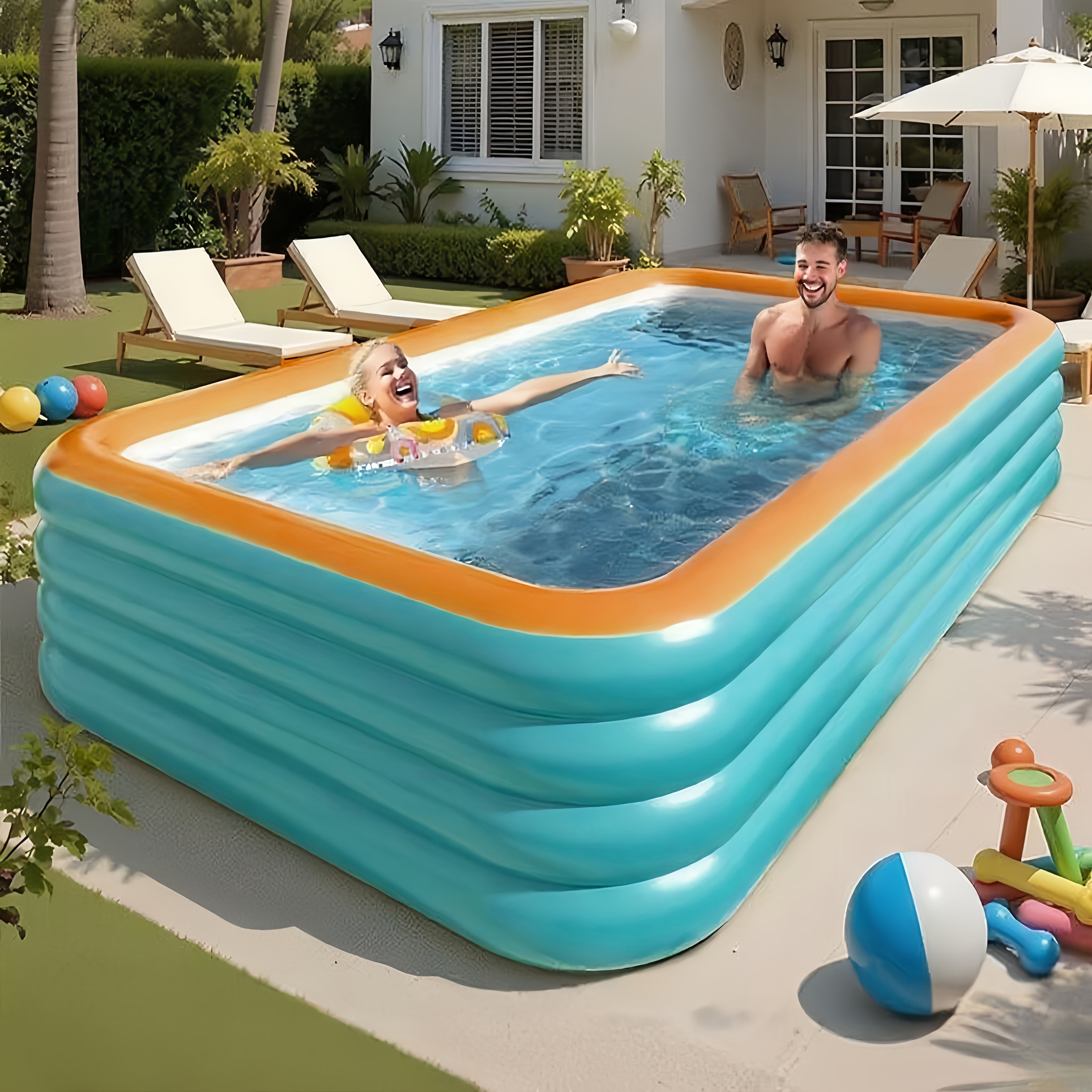 102.3-Inch Large, Spacious Adult-Sized Inflatable Family Pool. Durable And Sturdy Construction, Quick And Easy to Set Up, Perfect for Outdoor Fun And Relaxation at Summer Parties, Holidays, And Family Gatherings