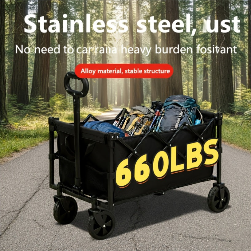 200pcs 350/490/660 Foldable Extra Large Travel Cart, Multifunctional Detachable Outdoor Portable Heavy-Duty Camping Wagon With All-Terrain Wheels, Suitable For Lawns, Sports, Shopping, Beaches, Camping, Toy Storage And Transportation.