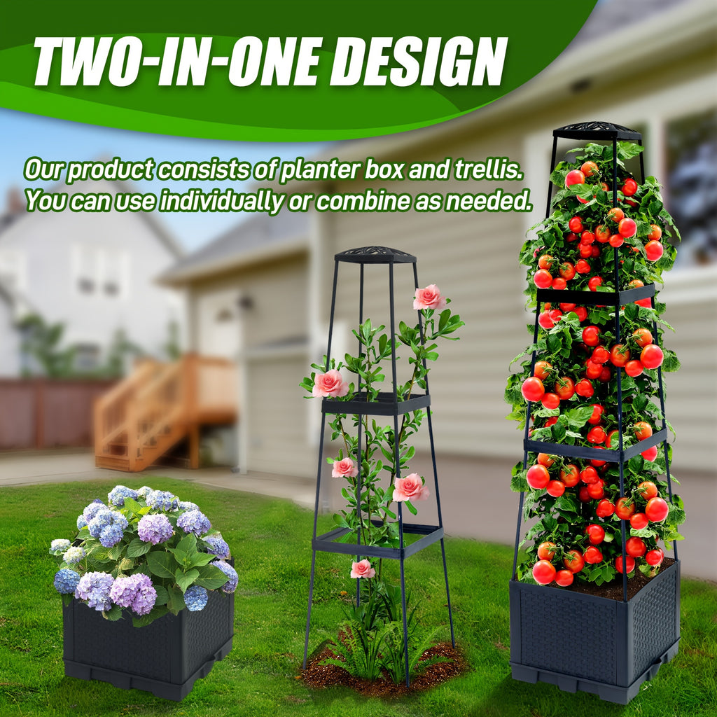 Garden Indoor And Outdoor Two Pack 44.8" Tomato Planting Box with Grid Self-Watering Tomato Cage with Trapezoidal Grid for Climbing Plants