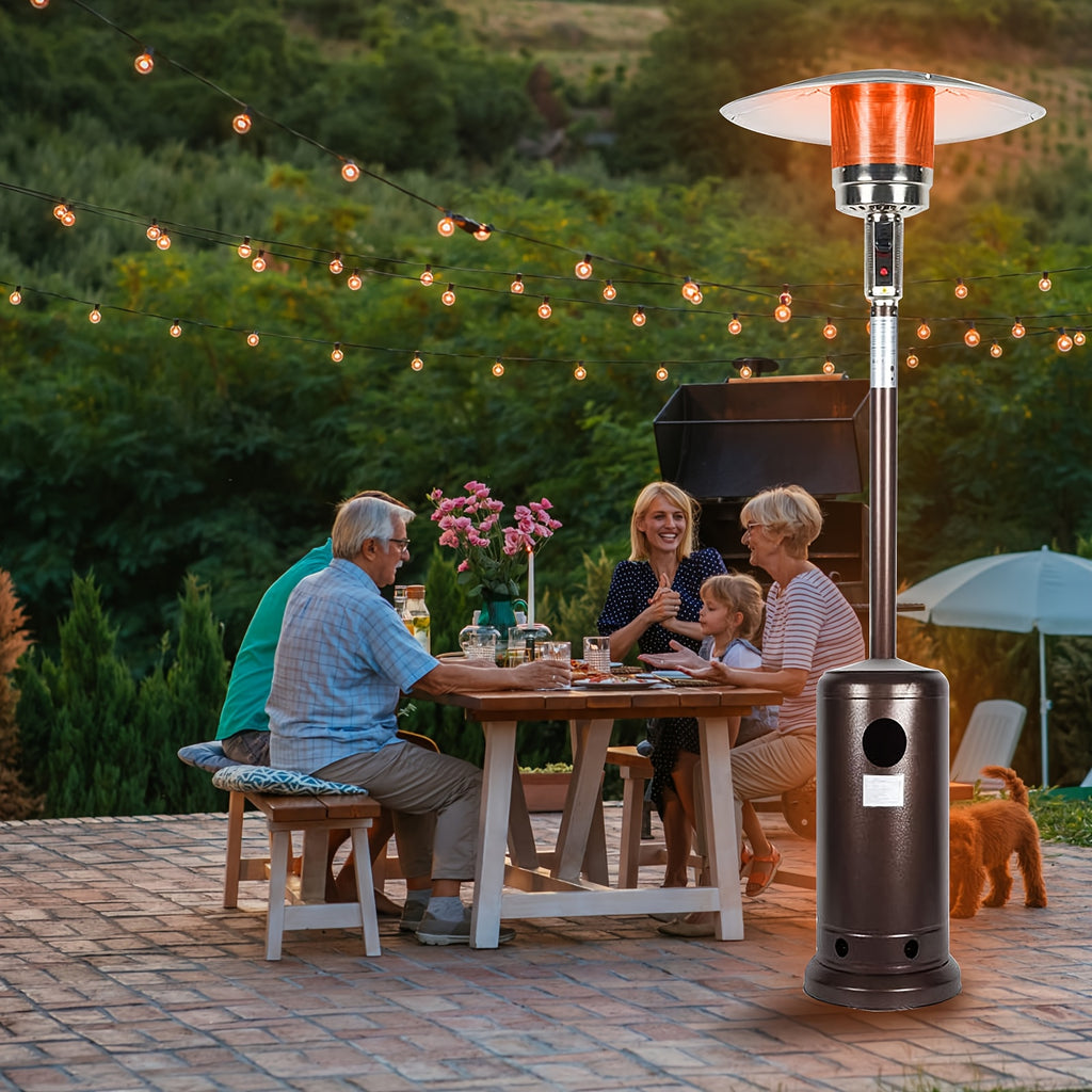 48, 000 BTU Bronze Outdoor Propane Patio Heater with Wheels | Commercial & Residential Use, Metal Tower, Radiant Heating, Freestanding, Includes Lighter Device