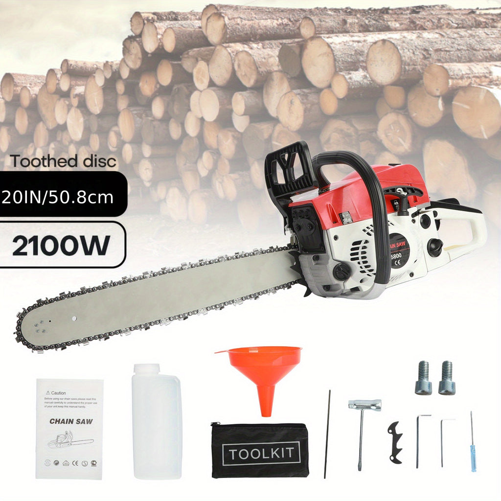 58Cc Gasoline Chain Saw - Powerful 2-Stroke Engine, 20-Inch Saw Chain - Cutting Tool, Efficient Wood Cutting, Logging And Ranch, Farm - Durable Design, Silent Design Safe to Use, Shockproof Handle, Suitable for Family Gifts
