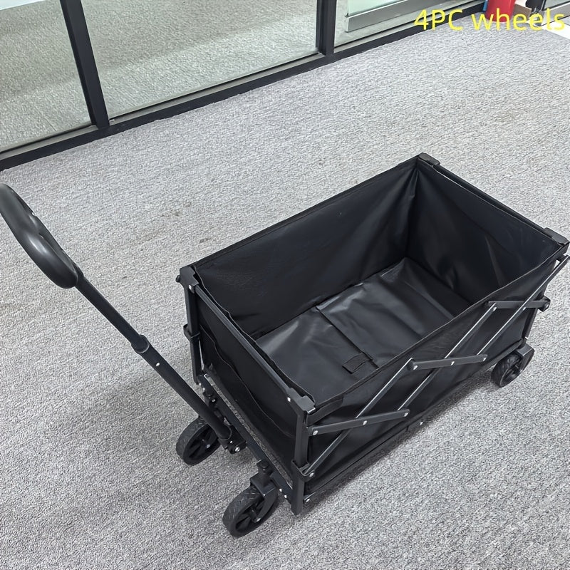 Heavy Duty 600LBS Foldable Wagon Cart, Large Capacity Collapsible Utility Cart with Side Cup Holders, All-Terrain Wheels Outdoor Garden Yard Shopping Camping Beach Hauling Cart