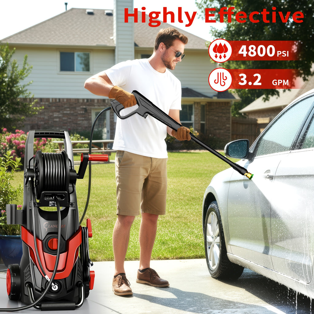 4800PSI High Pressure Washer, IPX5 Electric Power Washer W/ 16.91oz Foam Cannon, 6 Quick Connect Nozzles, 35Ft Hose & Water Filter for Car Wash, Home, Driveway, Patio, Fence Cleaning