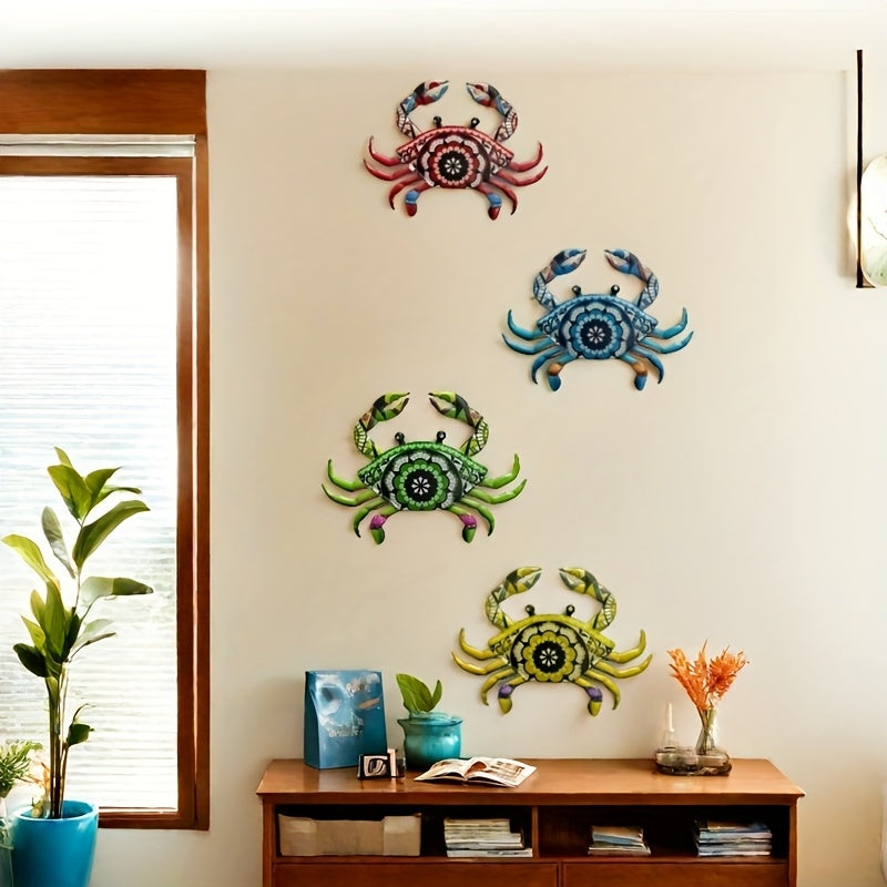 4pcs Metal Crab Wall Decoration Set - Cute Metal Crab Wall Art Decorate Patio, Garden, Hallway, Living Room, Terrace