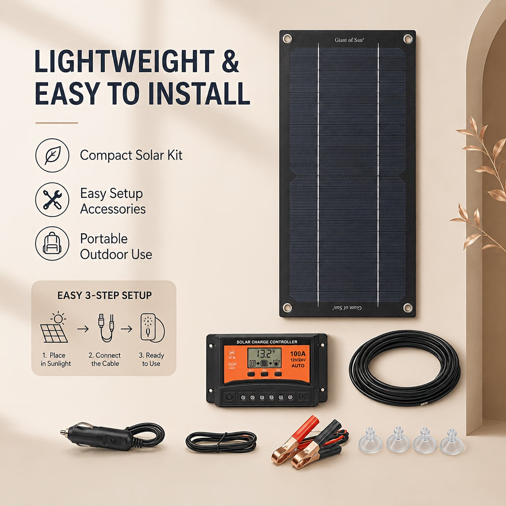 [Solar Panel Kit] Solar Panel Kit With 100A Charge Controller, Monocrystalline Silicon Solar Battery Charger With Extension Cable, Battery Clip, Suction Cups, 18V Solar Charger For RV, Camper, Van, Boat, Camping, Outdoor Travel, Farm, Garden, Emergency Po