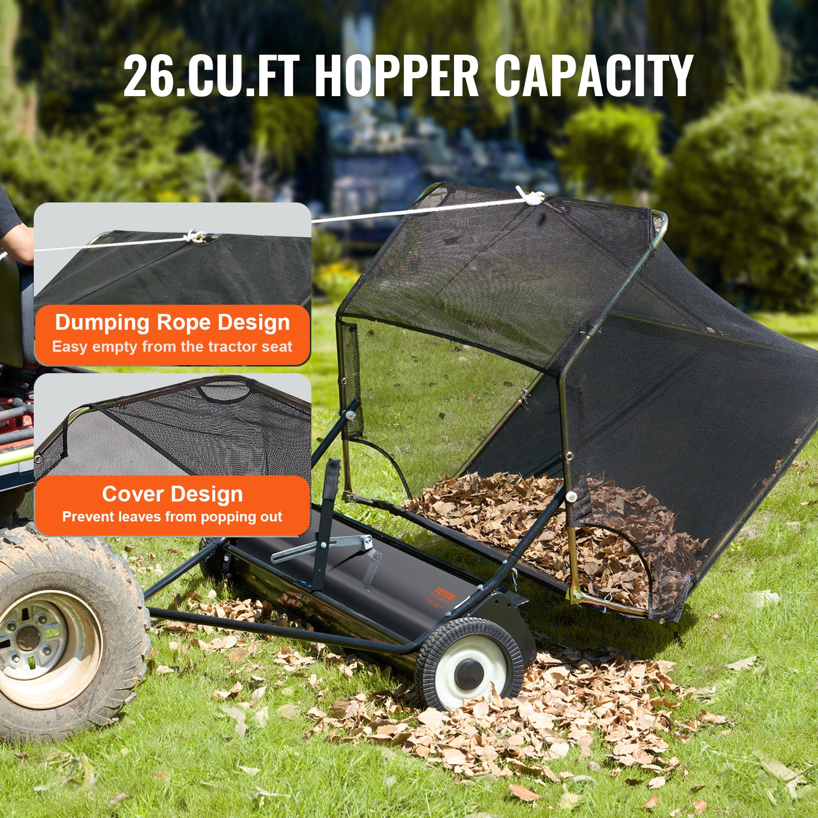 VEVOR Push Lawn Sweeper, 21-inch Leaf & Grass Collector, Strong Rubber Wheels & Heavy Duty Thickened Steel Durable to Use with Large Capacity 3.5 cu. ft. Mesh Collection Bag, 2 Spinning Brushes