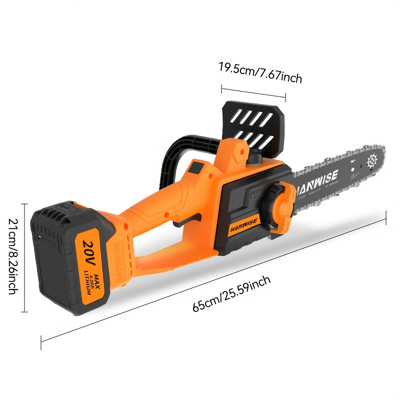[Handheld Chainsaw] HANWISE 12-inch Handheld Cordless Electric Chainsaw, 3500 RPM, with Battery, Splash Guard, Safety Lock, and Deluxe Accessories. Suitable for Garden, Yard, and Camping Use for Trimming Branches. An Essential Gardening Tool, a Must-have