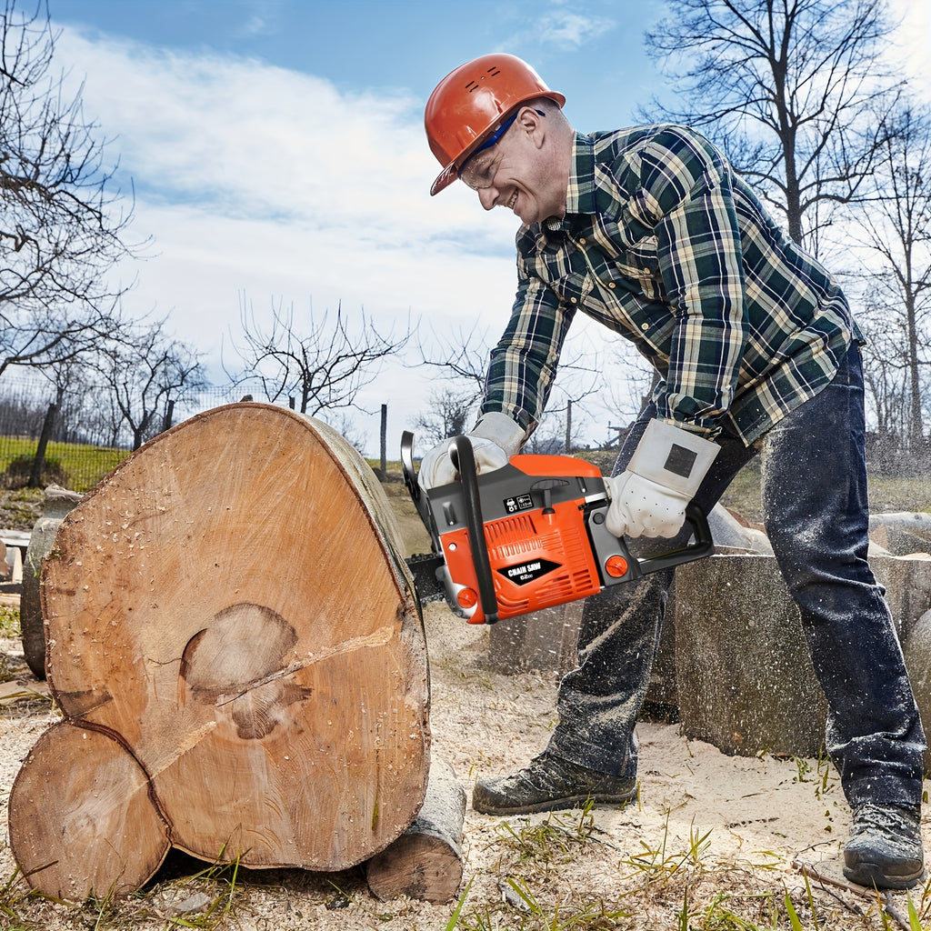 62CC Professional Chainsaw with 20, 22, 18, and 24 Inch Options, Featuring a 2-Stroke Engine, Ergonomic Non-Slip Handle, and Dual Fuel Tanks, Ideal for Cutting Wood, Trimming Trees, and Clearing Land
