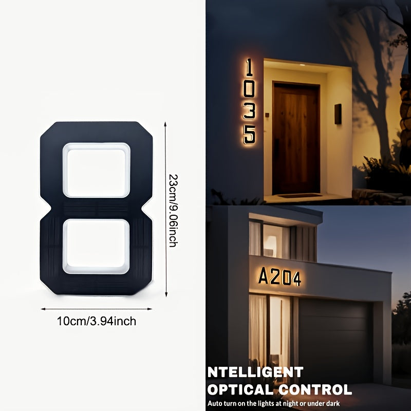 Upgraded 9-Inch Outdoor Solar House Numbering Light, IP44 /Intelligent Light Sensing, Home Address Light Suitable For: Courtyard Wall Exterior Lights/Porches/Residential Luminous Address Signs/Large Modern Style Lighting House Number Lights