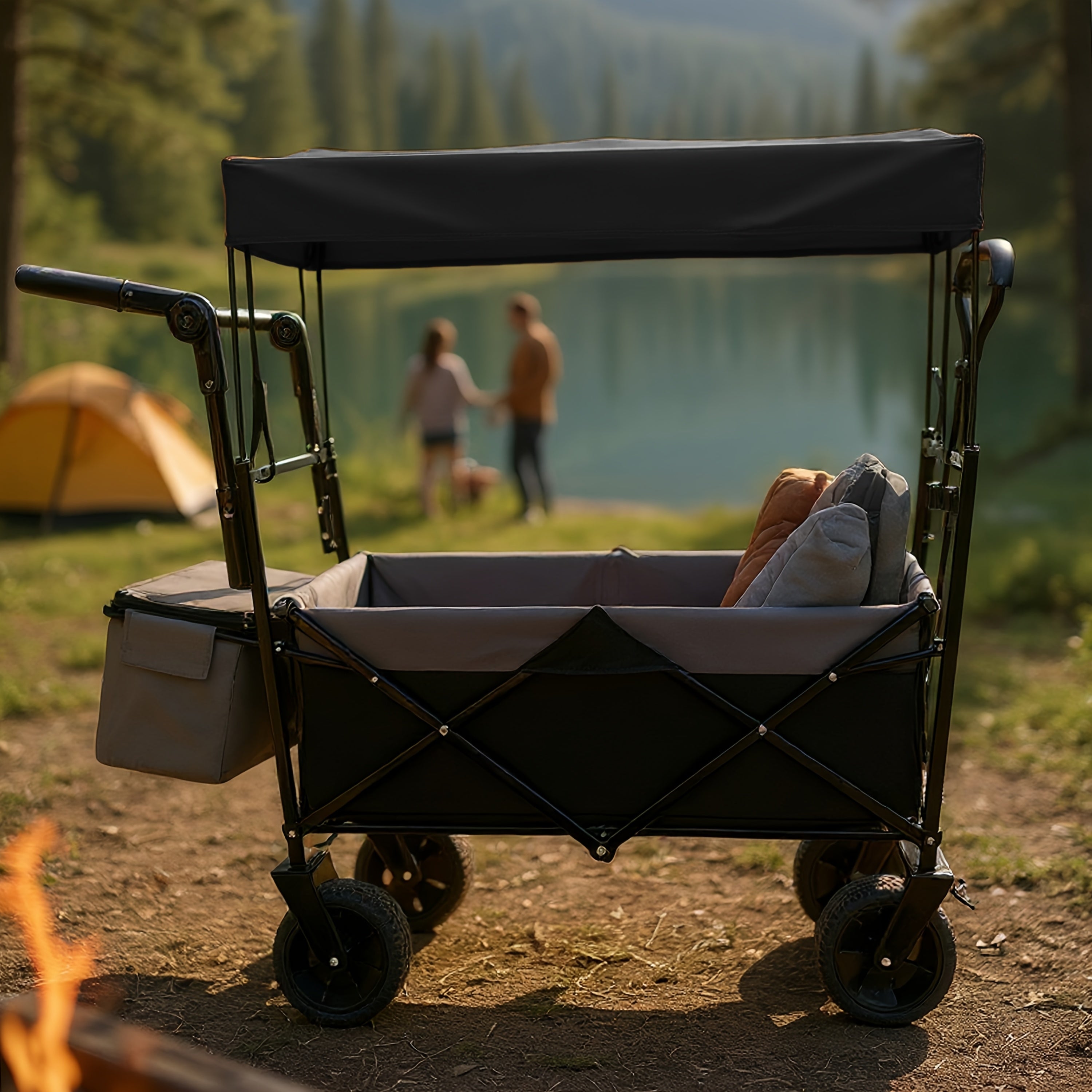 With Push Handle, 780Lbs Collapsible Wagon With Canopy, Wagon Cart With 7" All-Terrain Wheels, Lightweight Foldable Wagon, Large Capacity For Camping, Shopping, Sports, And Garden Use