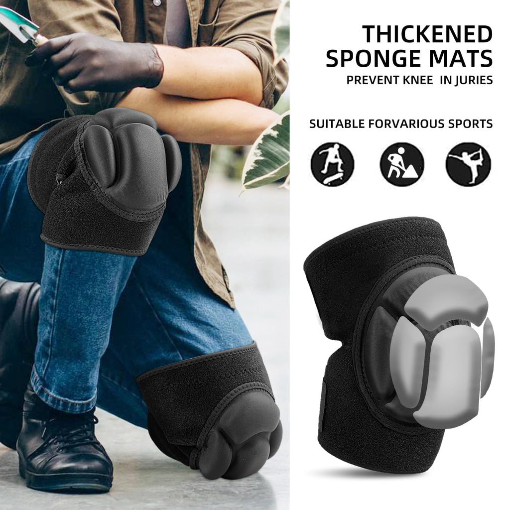 Knee Pads for Work Gardening, Thickened EVA Foam Non-Slip Knee Pads with Adjustable Straps and Patella Support - Heavy Duty Knee Pads for Flooring, Tile Construction, Construction Work, Cleaning - 1 Pack (Black)
