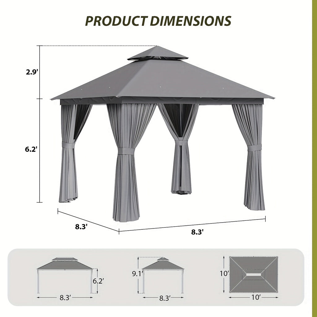 10'x12'/10'x10'/8'x8' Outdoor Gazebo & Pergola for Patio - Double Roof Steel Canopy with Mosquito Net And Privacy Screen, Heavy Duty Party Tent Shelter for Backyard, Lawn, Garden, All-Weather Gazebos with Patio Cover (Grey/Beige/Blue)
