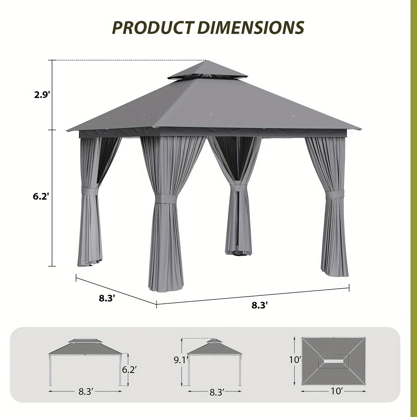 10'x12'/10'x10'/8'x8' Outdoor Gazebo & Pergola for Patio - Double Roof Steel Canopy with Mosquito Net And Privacy Screen, Heavy Duty Party Tent Shelter for Backyard, Lawn, Garden, All-Weather Gazebos with Patio Cover (Grey/Beige/Blue)