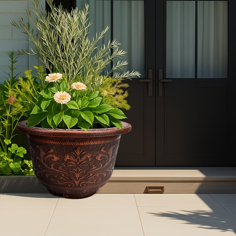 Buy 1 Get 1 Free, Total Of 2pcs, 17 Inches Resin Flower Pots with Drainage Holes, Painted with Thick And Durable European Flower Pots,Garden Supplies Succulents Home Decoration Pots Suitable for Christmas And Halloween