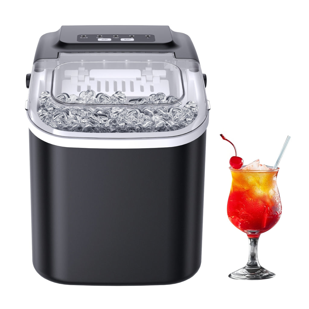 Portable Bullet Ice Maker Machine for Countertop - 9 Cubes In 6 Mins, 26/29lbs Per Day, Self-Cleaning Ice Machine with Ice Scoop & Basket, Compact for Backyard BBQ, Camping, Outdoor Party, Kitchen.