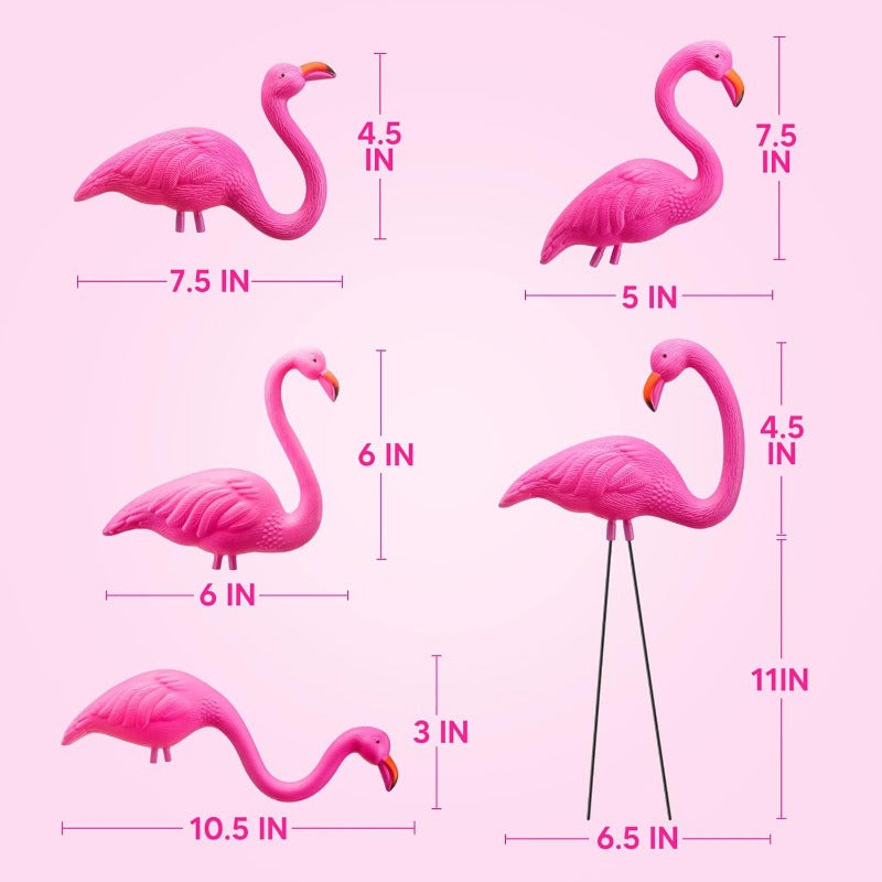 10 Pack Small Yard Flamingos Ornament Stakes, Mini Pink Flamingo Yard Decorations, Mini Lawn Plastic Flamingo Statue for Outdoor, Multi-Item Party Favor Packs.