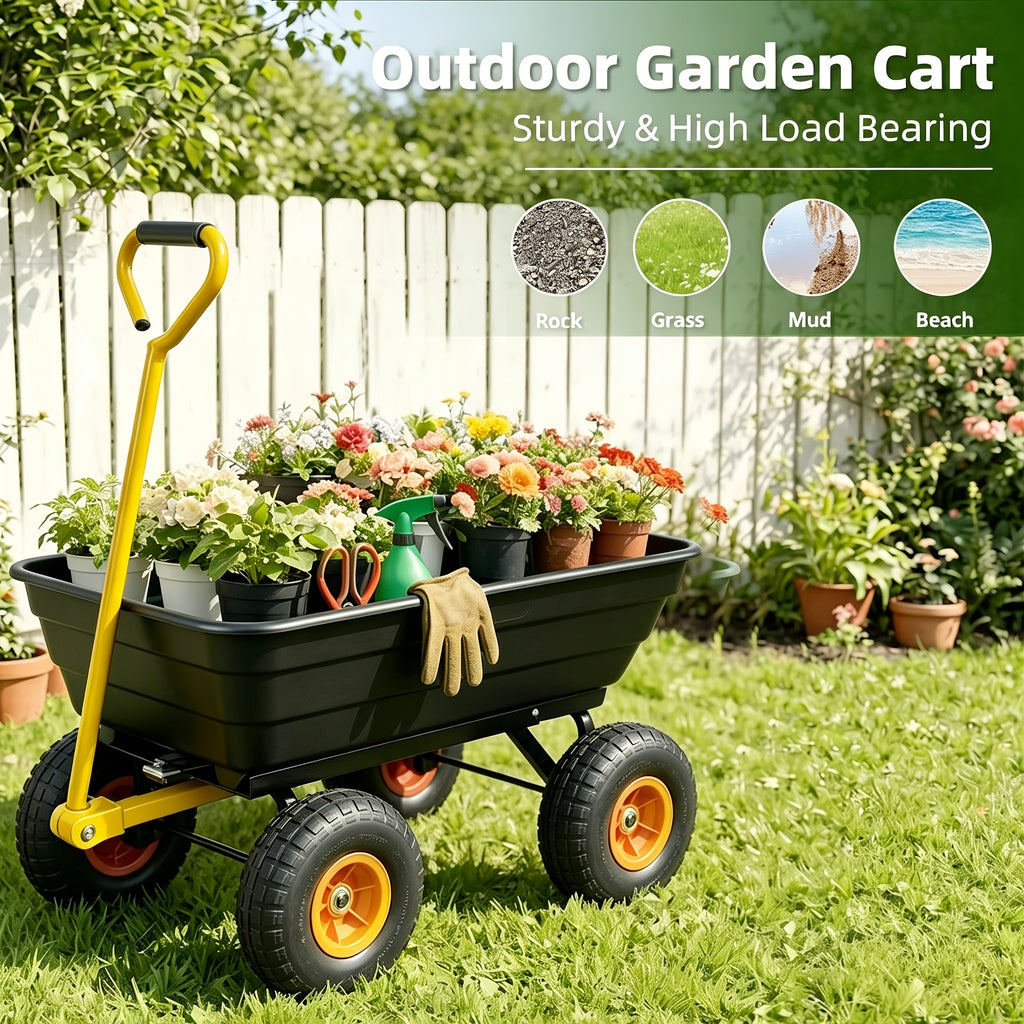Heavy-Duty Steel Frame Garden Wheelbarrow, 250 Lbs Load Capacity, Equipped with 10-Inch Pneumatic Tires, Suitable for All Terrains