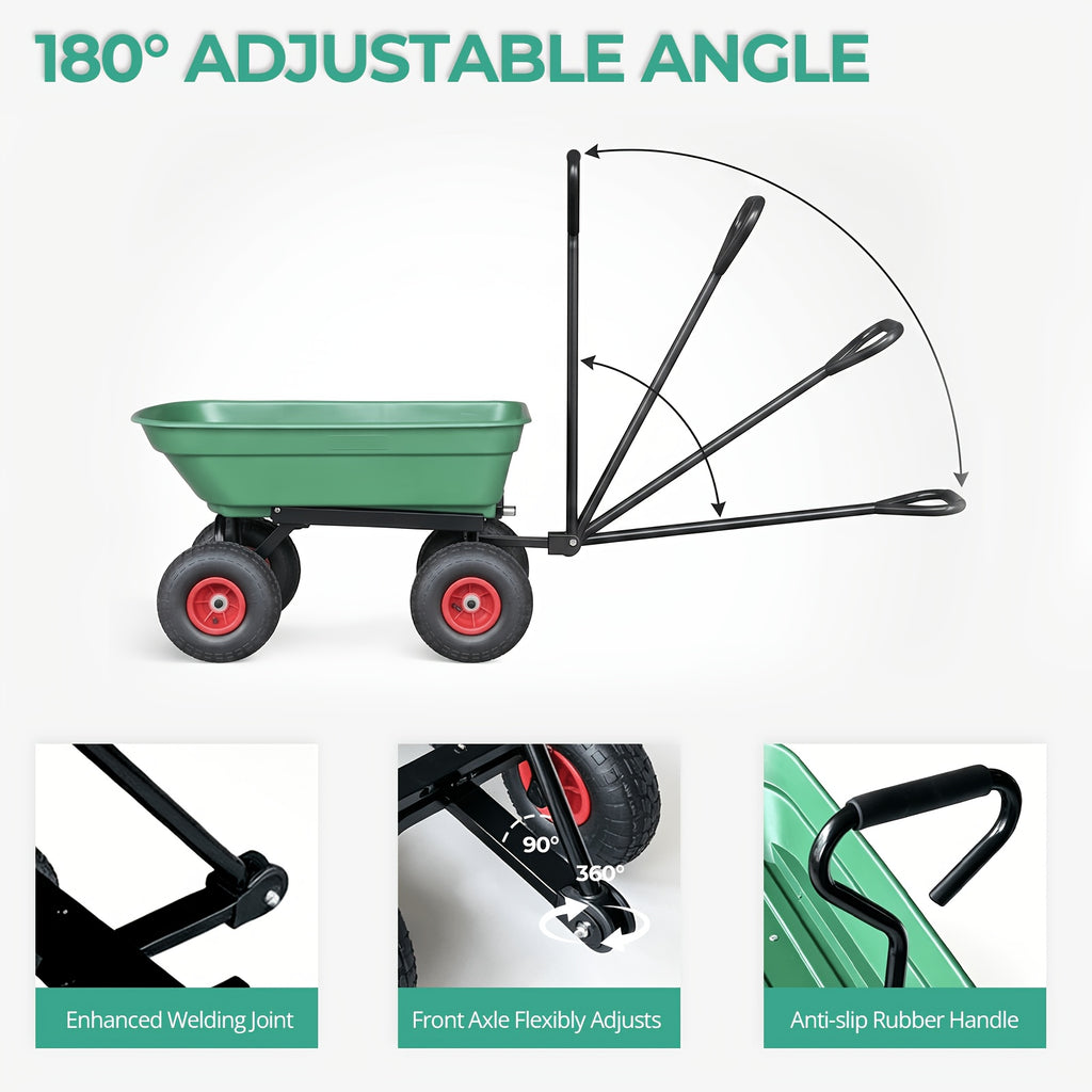 Gardening Supplies, Father's Day Gifts, Local Warehouse - Heavy Duty Garden Dump Cart with Steel Frame & Pneumatic Tires, 350 Lbs Capacity Rotating Dump Bed, All Terrain Utility Wagon for Lawn Yard Farm Outdoor Use