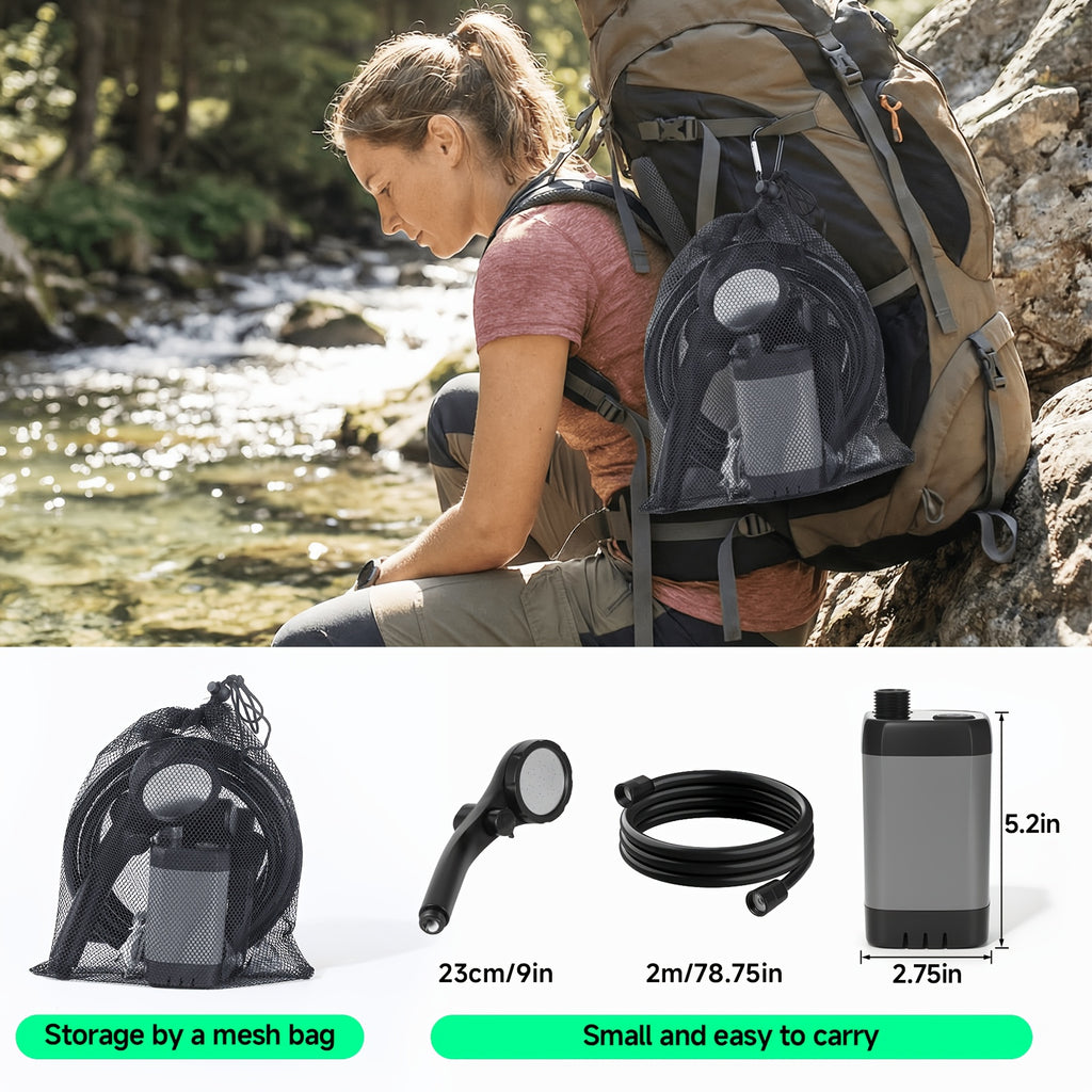 6000Mah Camping Shower with Powerful Water Pressure, Rechargeable Shower Pump, IPX7 Waterproof, 4 Spray Modes, Portable Shower Kit for Camping, Hiking, Beach, Pet & Car Washing, Ideal Gift for Family And Friends