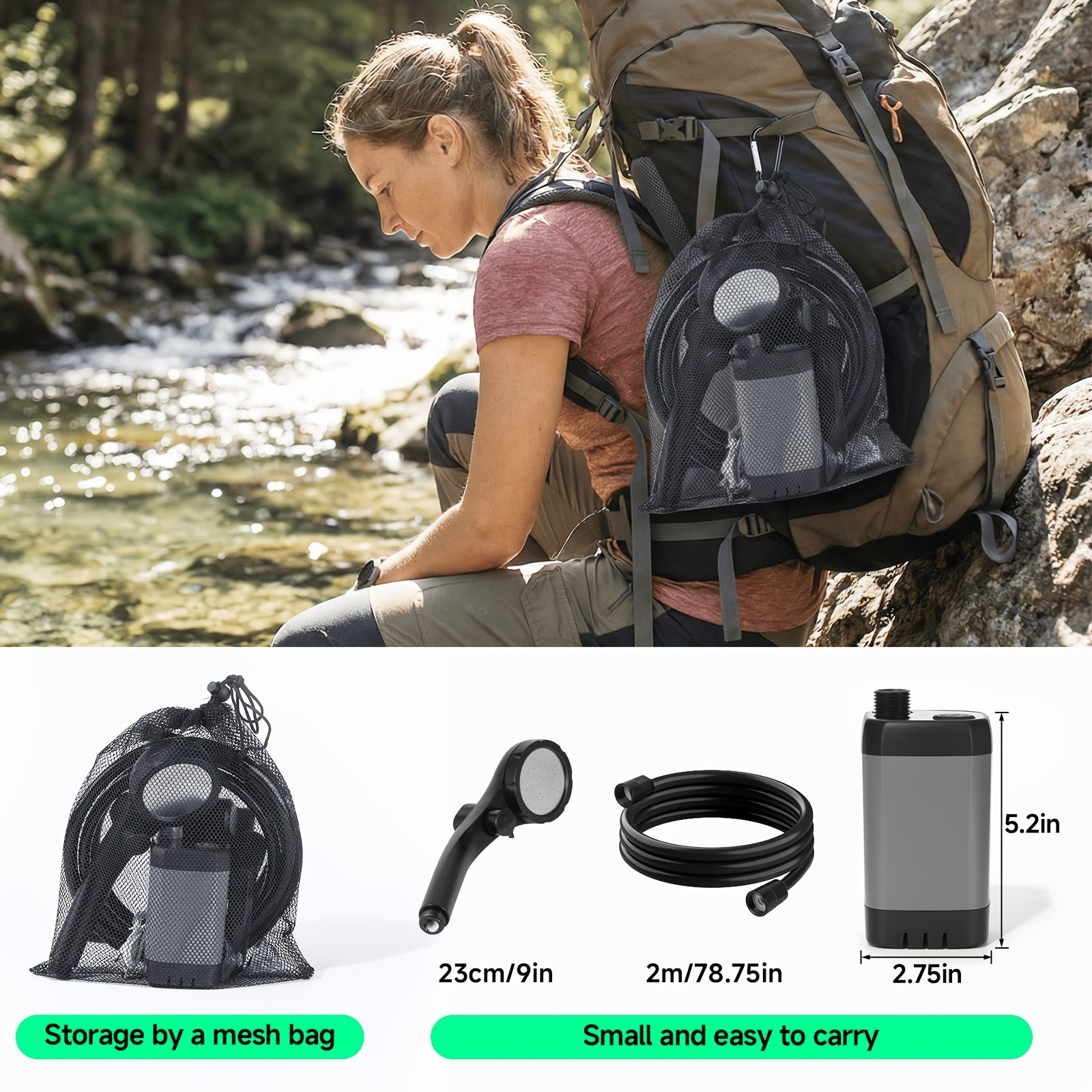 6000Mah Camping Shower with Powerful Water Pressure, Rechargeable Shower Pump, IPX7 Waterproof, 4 Spray Modes, Portable Shower Kit for Camping, Hiking, Beach, Pet & Car Washing, Ideal Gift for Family And Friends