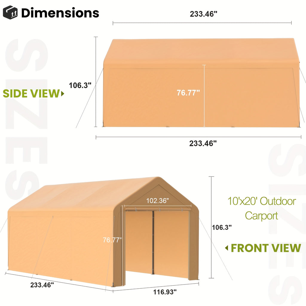 10x20 Carport Heavy Duty Portable Garage Shelter Metal Car Canopy Tent with UV-Resistant & Weatherproof Top Cover for RV & Vehicles