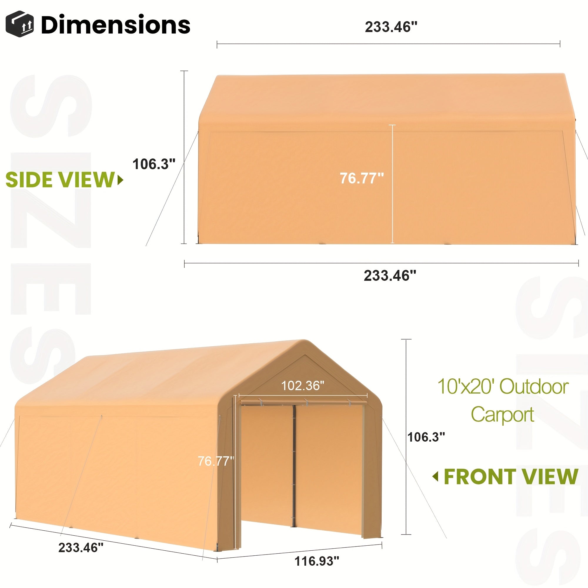 10x20 Carport Heavy Duty Portable Garage Shelter Metal Car Canopy Tent with UV-Resistant & Weatherproof Top Cover for RV & Vehicles