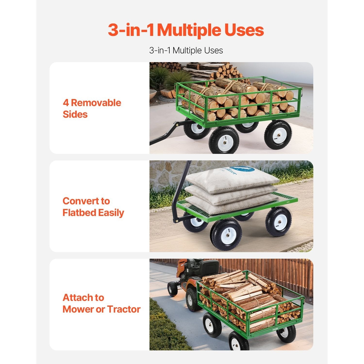 VEVOR Steel Garden Cart 680/900/1200lbs Capacity Heavy Duty Wagon Cart 13in Tires
