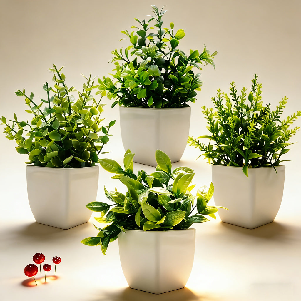 4 Pack Simulation Plant Mini Artificial Eucalyptus Potted Plant, Suitable for Home, Indoor Office Desks, Rooms, Bathrooms, Thanksgiving, Blackfriday, Christmas, New Year Decoration