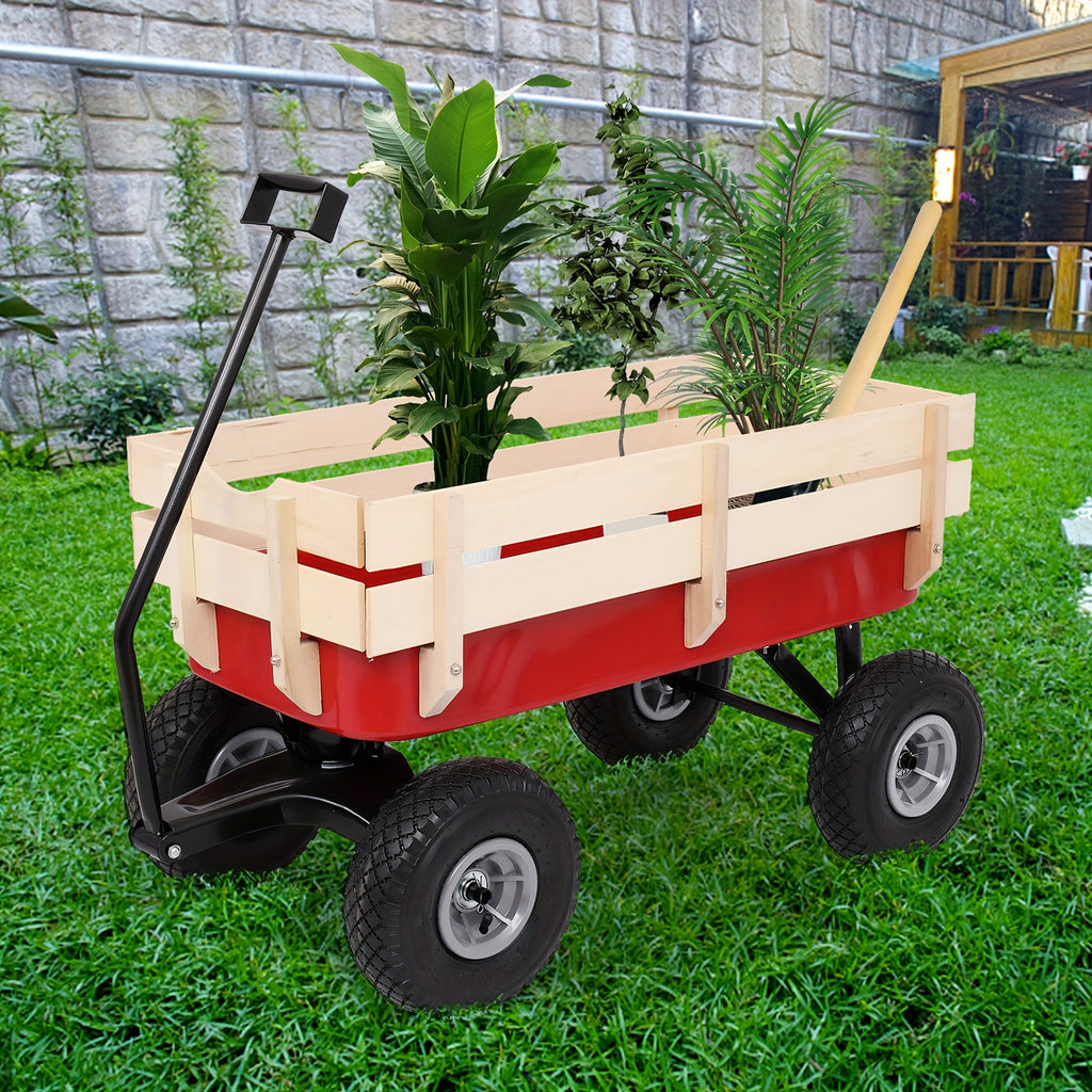 38.19x16.93x30.71inch Garden Iron Wood Four Wheel Garden Wagon