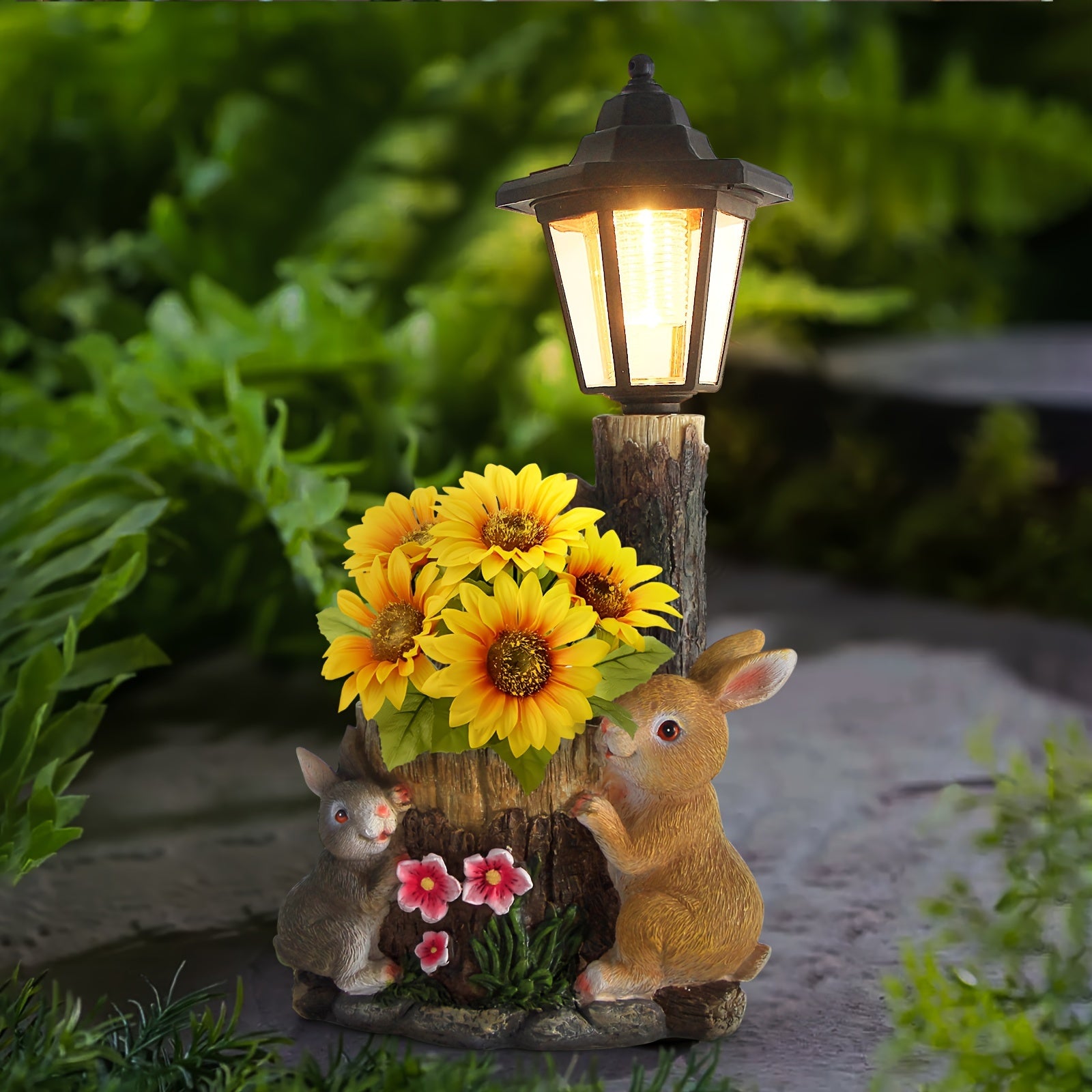 Outdoor Squirrels Flowerpot Garden Statues Sculpture Figurine Decor Solar Powered Light Planter Succulent(not Include Artificial Flowers) Valentine's Day Gifts Decorations