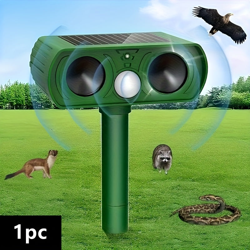Solar-Powered Sonic Animal Repeller with Strobe Light And Motion Sensor - Keeps Wildlife Away from Yards, Gardens, And Property. IPX4 Rating, Weatherproof And Easy to Install. Sonic Technology