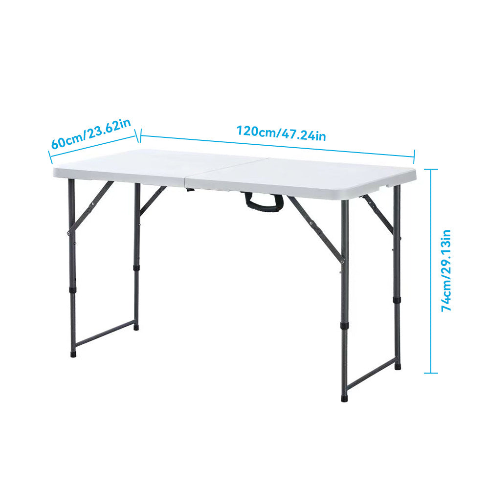 【 4FT/5FT/6FT 】 Folding table with handle and safety lock, easy to set up, with a weight carrying capacity of 330 pounds, suitable for camping, picnicking, parties, and indoor activities, white
