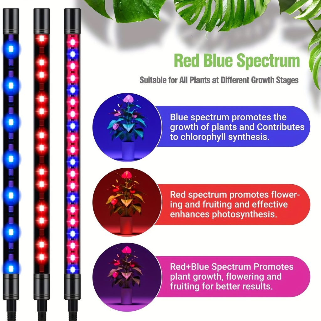 Grow Lights For Indoor Plants, 5 Heads Red Blue White Full Spectrum Plant Light With 29-61" Adjustable Tripod Stand, Indoor Grow Lamp With Remote Control And Auto On/Off Timer Function, Wireless Remote Control, Wired Lights