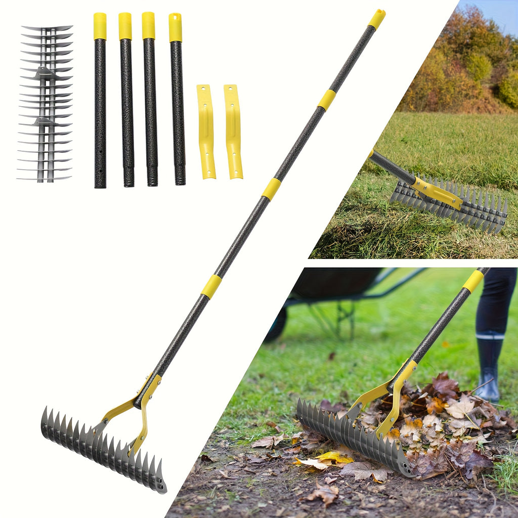 Dual-Action Thatch Rake For Lawn - Efficient 15in Thatching Rake With Sharp Dethatching Blade, Manual Dethatcher & Scarifier Tool For Dead Grass Removal, Soil Loosening, Garden Yard Lawn Care