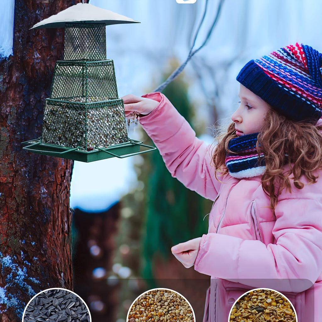 "Seed-Saving" Heavy-Duty Outdoor Bird Feeder – Squirrel-Proof, Metal Mesh Design for Cardinals & Wild Birds, Perfect for Garden & Yard Decor